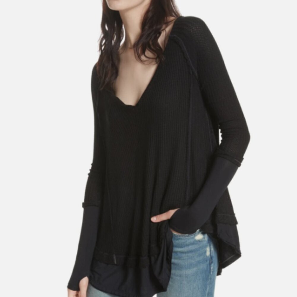 We The Free by Free People “Laguna” Thermal Waffle Knit Top – Size XS (Oversized